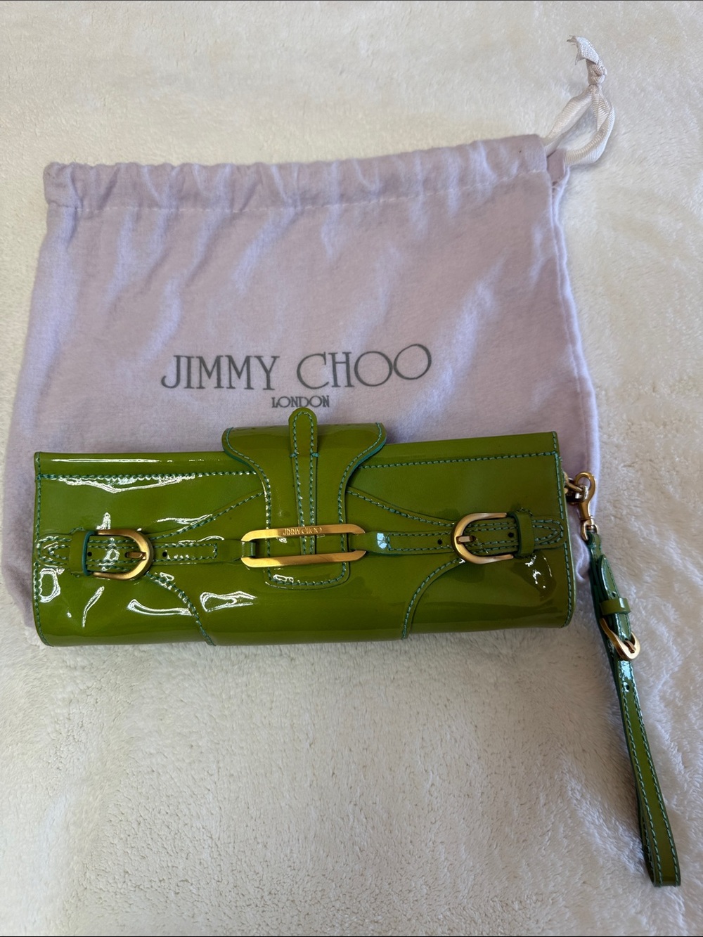 Jimmy Choo Tulita Lime Green Patent Leather Wristlet Clutch